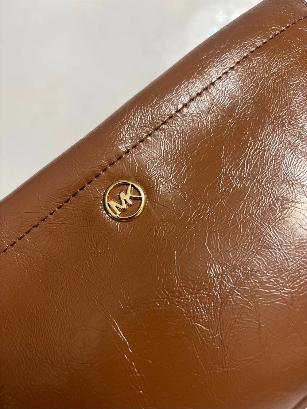 Michael Kors Cognac Leather Zip-Around Wallet with Gold Hardware